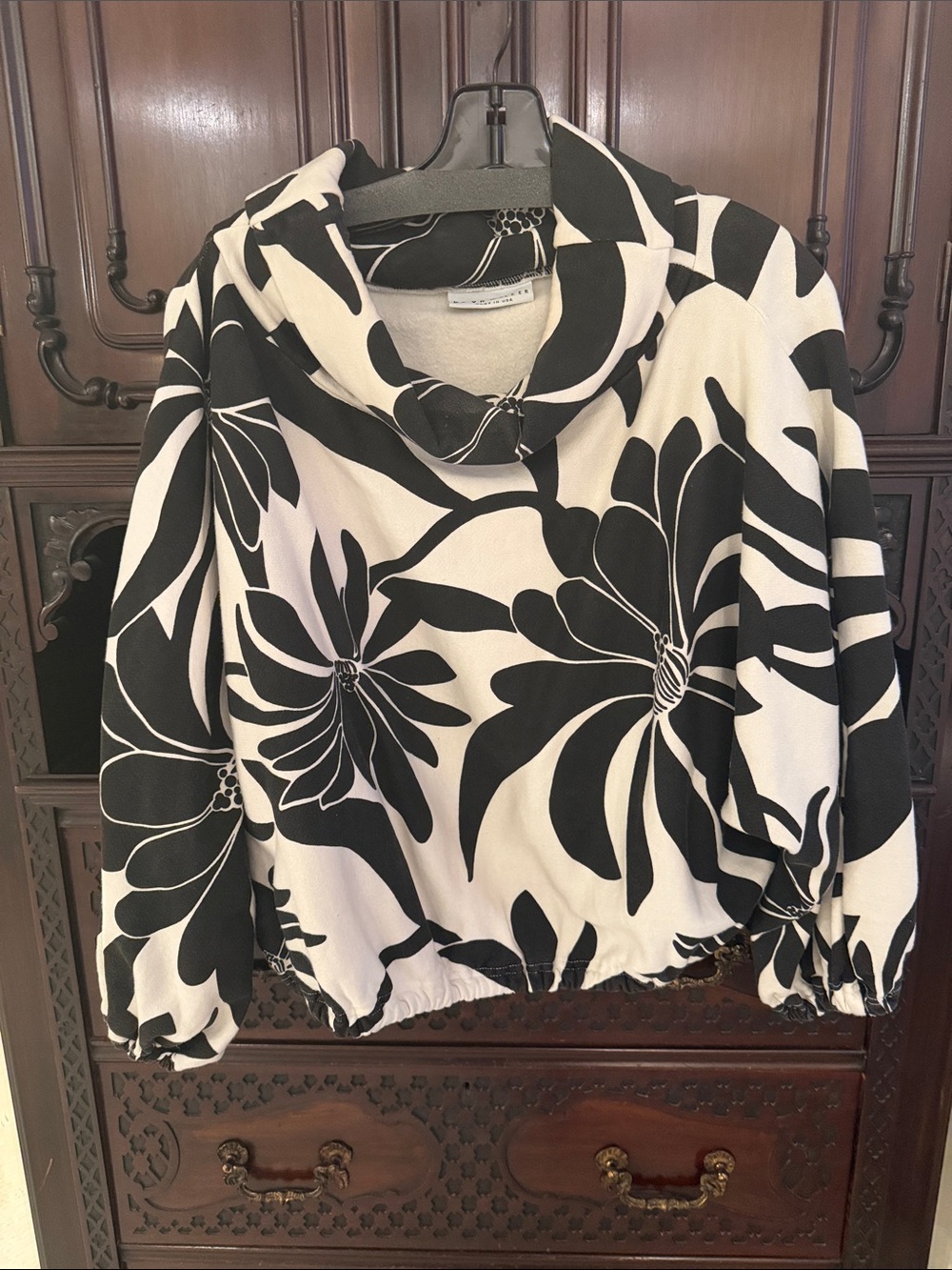 Black & White Floral Cowl Neck Top